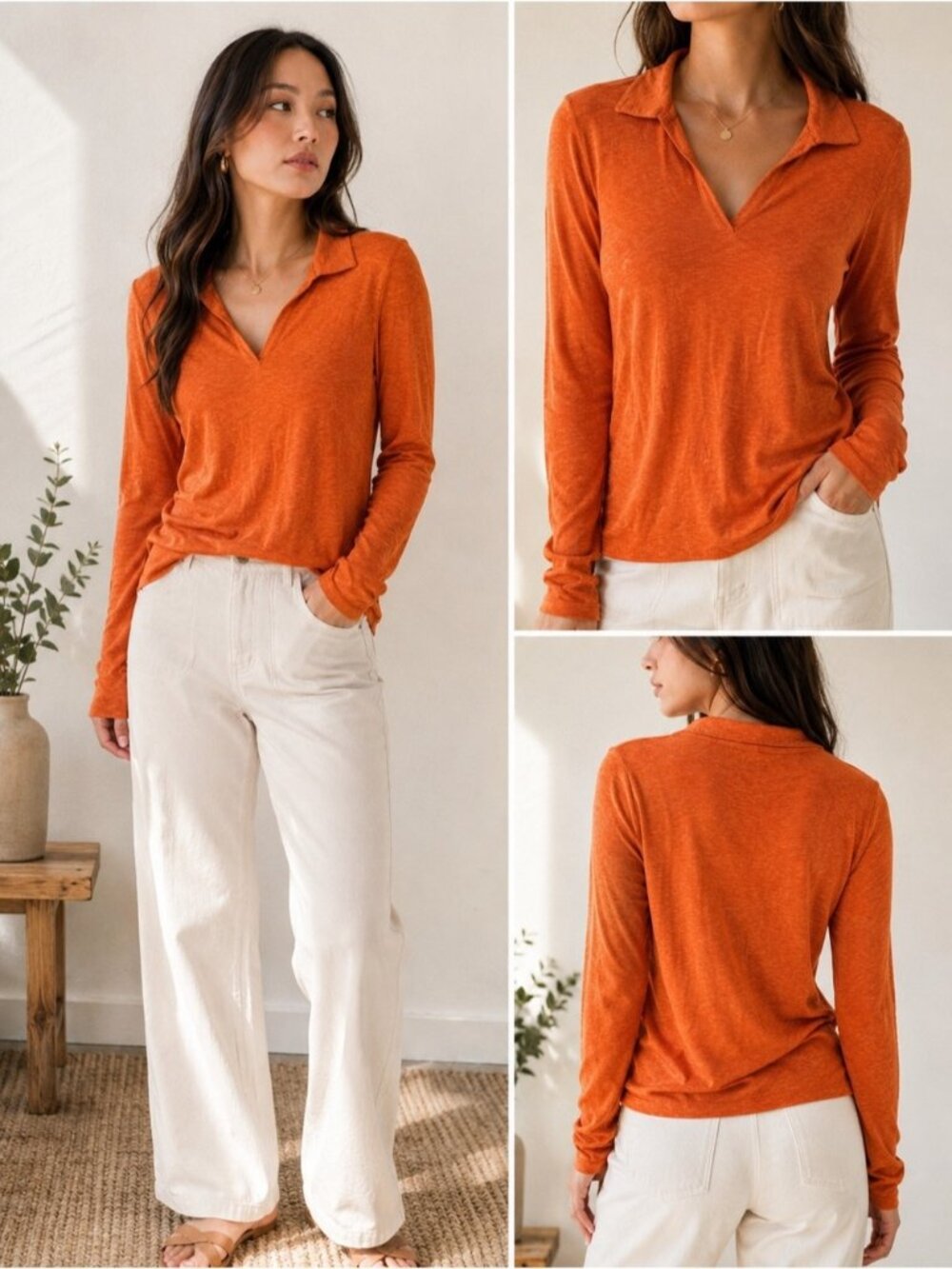 Burnt Orange Modal Pima Cotton Stretch Polo Top Size M Nicole Miller New York